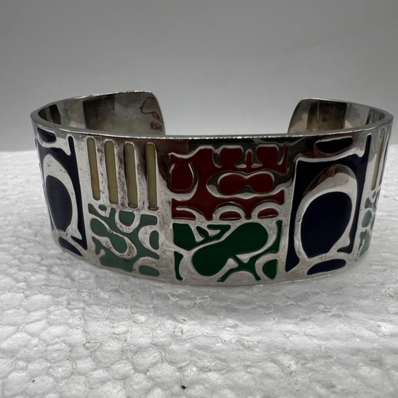 Women's Coach Wide Band Multi-Colored Silver Toned Cuff Bangle Bracelet Gift - Picture 7 of 7